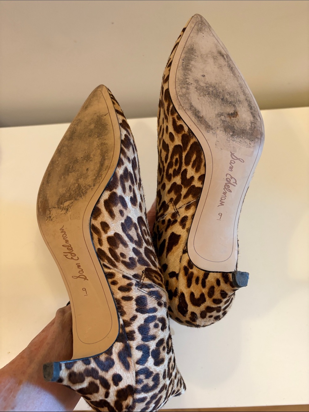 Sam Edelman Leather Leopard Print Pointed Ankle Boots - Brown/Tan - Picture 4 of 6